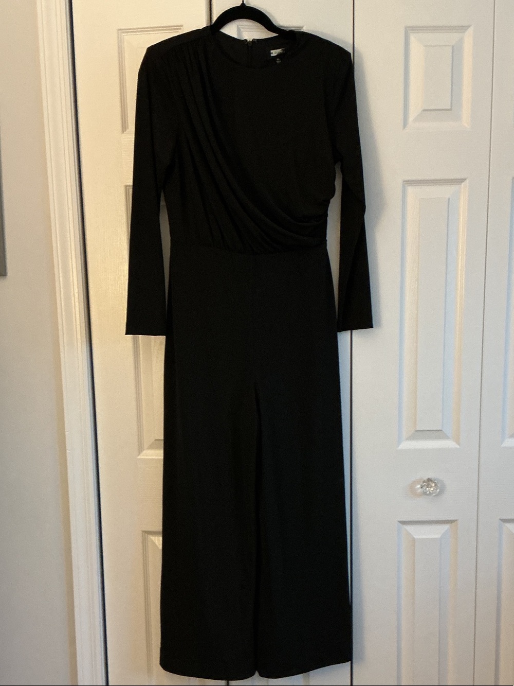 Black Long-Sleeve Draped Jumpsuit